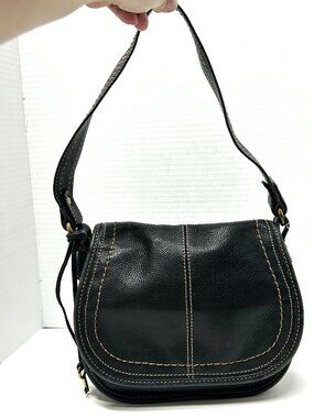 Fossil black leather satchel style shoulder bag